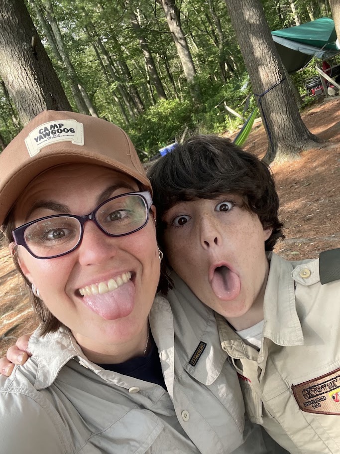 Troop members taking a selfie at Yawgoog.